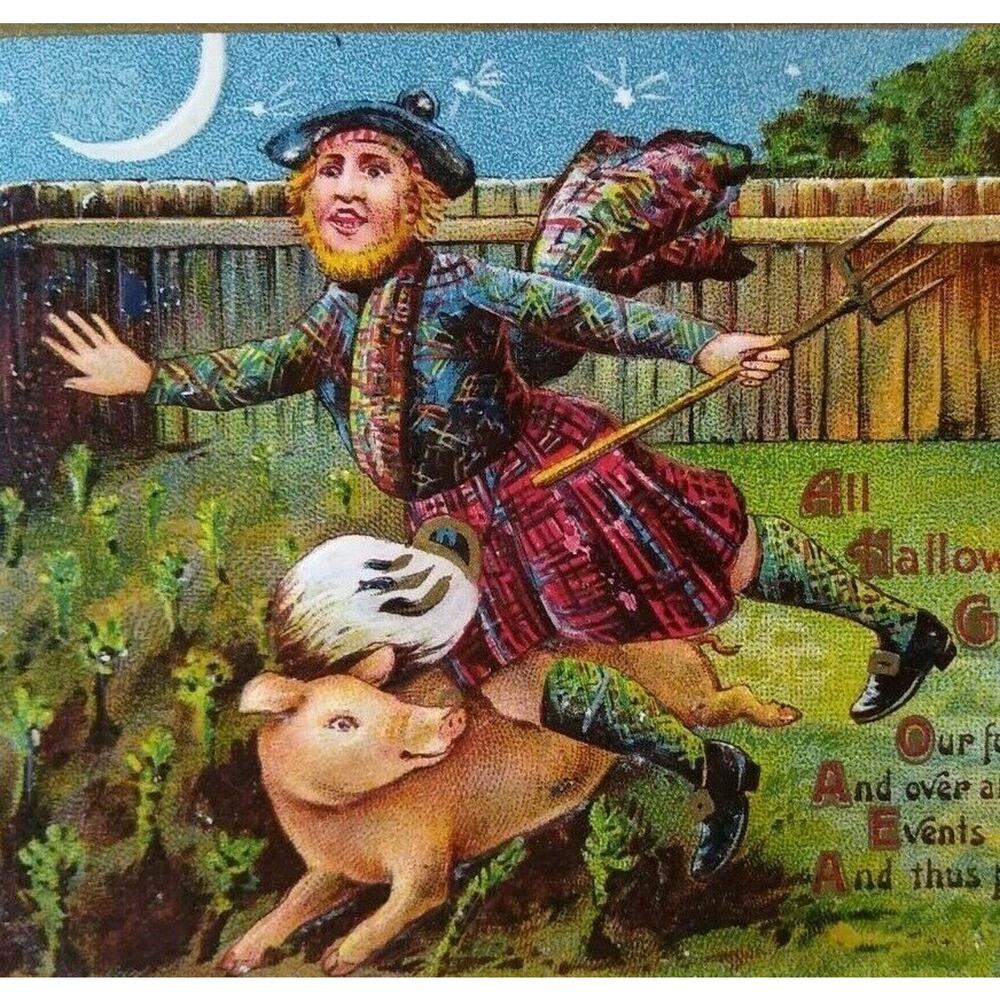 Halloween Postcard Fantasy Pig Man In Kilt Pitchfork Gottschalk Germany 2171